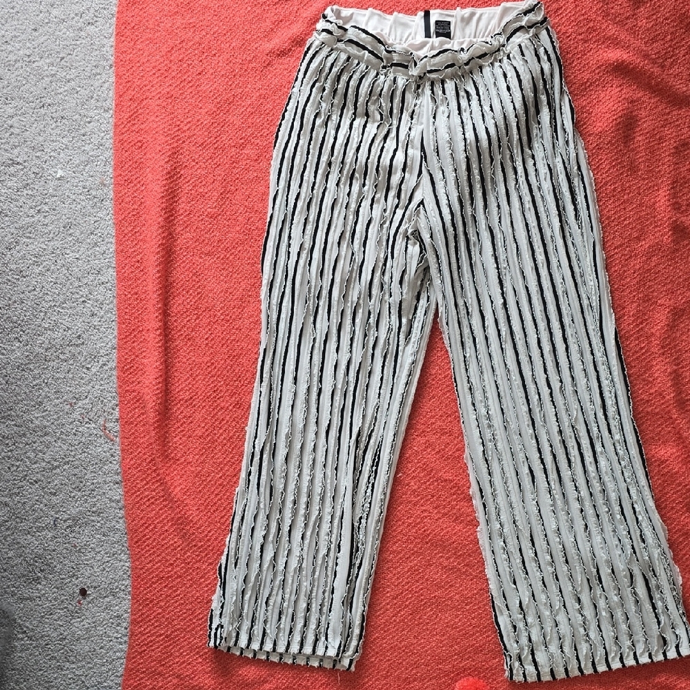 Striped Black and White Wide Leg Pants Sz XL